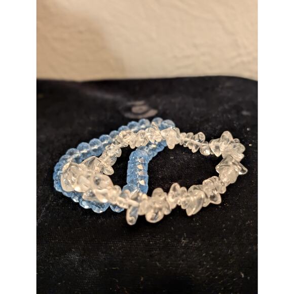 Three Blue Crystal One Clear Quartz Chip Bracelet Lot - Picture 4 of 9